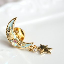 【キラキラ月タックピン/ラペルピン☆日本製】ジャケットや小物のアクセントに♪ワンランク上のお洒落を♪ ピンバッチ/ブローチ/結婚式/ ウエディングパーティ/音符/楽器/ロック/バンド