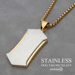 ステンレス 機械美 存在感 ドッグタグネックレス マットシルバー かっこいい ゴールド メンズネックレス ペンダント プレートネックレス チェーン付き 男性
