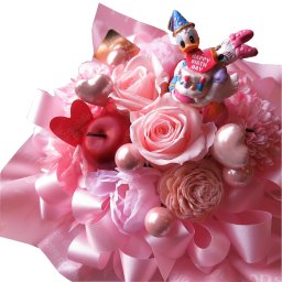 誕生日プレゼント ドナルド デージー 入り 花束風 ハート2 プチ プリザーブドフラワー入りギフト ケース付き バースデーA◆誕生日プレゼント・記念日の贈り物におすすめのフラワーギフト