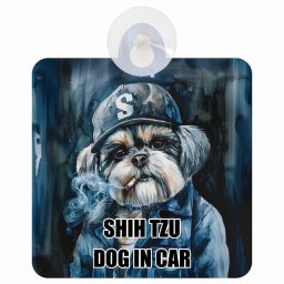 SHIH TZU シーズー DOG IN CAR 吸盤 収れん火災防止タイプ 車内用 作業服 ちょい悪 ドッグオンボード 安全対策 あおり運転 セーフティサイン 窓ガラス カーサイン 車 犬