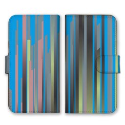 ＼全機種対応／ スマホケース 手帳型 スマホカバー 手帳タイプ スマートフォン ケース カバー ストライプ ブルー系 ピンク ランダム パターン かわいい おしゃれ カードホルダー付き カード収納 合皮 合成レザー