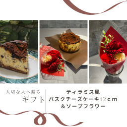 [ギフト用]ティラミスのようなバスクチーズケーキ12cmとソープフラワーのセット
