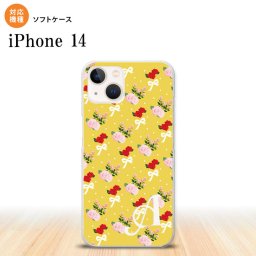 iPhone14 iPhone14 スマホケース 背面ケースソフトケース 花柄 バラ リボン 黄 +アルファベット 2022年 9月発売 nk-i14-tp263i