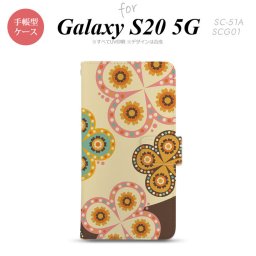 SC-51A SCG01 Galaxy S20 5G 手帳型 スマホケース 全面印刷 おしゃれ ストラップホール 内側にカードポケット付き エスニック 花柄 ベージュ 茶 nk-004s-s20-dr1583