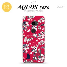 AQUOS zero アクオス ゼロ 801SH スマホケース カバー ソフトケース 猫と花 赤 イニシャル 対応 nk-801sh-tp1723i[スマホ,スマホケース,スマホカバー,ケース,カバー,ジャケット]