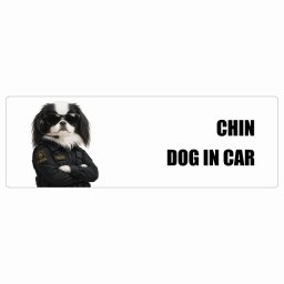 名入れ可 Japanese Chin 狆 カーステッカー シール 犬 セキュリティガード風 ちょい悪 15x5cm 長方形 防水 屋外 屋内 ドッグオンボード デカール