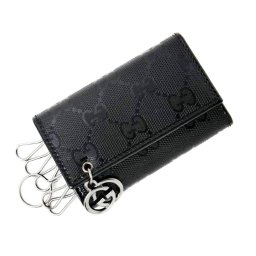 グッチ GUCCI キーケース 212111 FU4HR 1000 モノグラム GGチャーム付 エナメル 6連キーケース キーホルダー ブラック＋ガンメタ