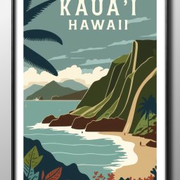 ハワイ カウアイ島 A3 サイズ ポスター アート おしゃれ 絵画 インテリア 北欧 イラスト マット紙 艶消し アートパネル 額 フレーム デザイン 壁掛け ギフト 新築祝い ディスプレイ 引越し祝い　新生活　空間デザイン