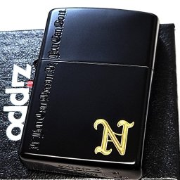 ZIPPO イニシャル N ジッポ ライター シンプル おしゃれ マットブラック アルファベット 艶消し 黒 彫刻 ネームオブラブ メンズ レディース ギフト プレゼント