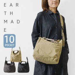 【EARTH MADE アースメイド】10POCKET INSIDE PRINT 2WAY TOTE / 10ポケット インサイドプリント 2WAY トートバッグ (E7633) 正規品 レディース ユニセックス ナイロン 軽い 軽量 斜めがけ 肩掛け ナチュランド A4 30代 40代 50代 60代 クリスマス 母の日 ギフト プレゼント