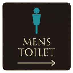 27x27cm トイレ 御手洗 TOILET トイレマーク ブラック＆カラー MENS 右 矢印 ピクトサイン 木製ドアサイン ドアプレート インテリア 施設 案内