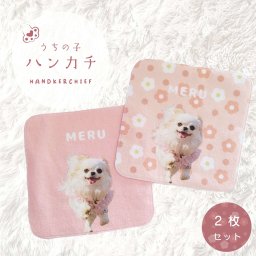【名入れ】【ハンカチ ミニタオル　花柄・無地　2枚セット】【20×20cm】選べるカラー5色　今治タオル　オリジナル 写真　うちの子 ペット グッズ　送料無料
