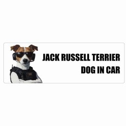 JACK RUSSELL TERRIER ジャックラッセルテリア DOG IN CAR カーステッカー 犬 セキュリティガード風 ちょい悪 15x5cm 長方形 防水 屋外 屋内 ドッグオンボード デカール