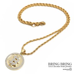 ビットコインネックレス ブリンブリン 仮想通貨 パヴェ CZ AAA 14k GP gold ペンダント トップ キュービックジルコニア ロープチェーン HIPHOP系 B系 ストリート ラップ ダンス ゴールド 金 メンズ 男性
