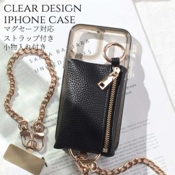 iphone15 ケース クリア 小銭入れ iphone15Pro iphone15Plus iphone15ProMAX マグセーフ対応 チェーン ストラップ カード収納 背面収納 カード 大容量 大人可愛い アイフォン 15 15pro 15plus 15promax magsafe 透明 ショートストラップ 15プラス 15プロ レディース 送料無料