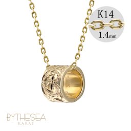 ゴールド ネックレス ハワイアンジュエリー ネックレス ゴールド イエローゴールド ネックレス スクロールチューブ Lサイズ 14k k14カットあずきチェーン太1.4mm 長さ ギフトラッピング可能 メンズ レディース プレゼント 敬老の日 【品番：CG-GP126-CH1020】