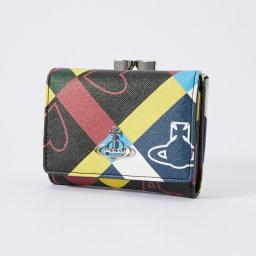 ヴィヴィアンウェストウッド Vivienne Westwood 51010018 S000C 三つ折り財布 レディース 財布 ミニ財布 小銭入れ レザー 本革 がま口 ハート チェック 折財布 プレゼント お祝い 記念 コンパクト ORB AND HEART CHECK SMALL FRAME WALLET マルチ