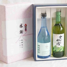 実りの秋の贈り物 感謝の贈り物ボックス 透き通る旨さ清酒焼酎と国産ワインセット(実りの収穫 白甘口ワイン 甘口(山梨県)720ml大分県井上酒造清酒焼酎44度 720ml