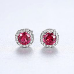 ピアス 両耳用 FORMICA Nanocrystal シルバー925 レッド シルバー 人気 スタッド ラウンド 中粒 8本爪 メレ ヘイロー 上品 大人 おしゃれ ce0335