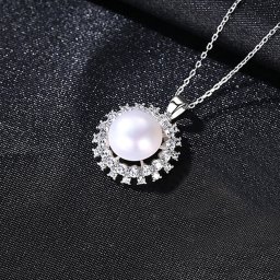 ネックレス キュービックジルコニア 淡水パール シルバー925 ホワイト ピンク パープル イエローゴールド シルバー 小豆 アズキチェーン 大粒 40+5cm 上品 pn0212