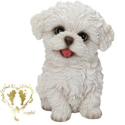 【お座りマルチーズ　白】小さくて可愛い　本物そっくり 犬 ドッグ 置物　ガーデニング   エントランス リビング  おしゃれ インテリア置物 ウエルカム お出迎え　Woobia