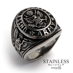 ステンレス カレッジリング シルバー silver 燻し風加工 イーグル ワイドリング ごつめ メンズ 指輪 金属アレルギー対応 男性