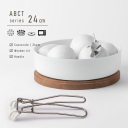 knIndustrie ABCT キャセロール 24cm IH対応+ハンドル+木の蓋セット[片手鍋 浅型 鍋 IH ガス 対応 ガス対応 そのまま 食卓 調理器具 おしゃれ 白い鍋 白 ホワイト 鍋の取っ手 取り外し ハンドル 着脱ハンドル] 即納