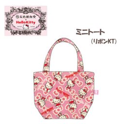 トートバッグ　ミニトート　バック　キティちゃんコラボ　和柄　ミニトートバッグ　ランチバッグ　ＨｅｌｌｏＫｉｔｔｙ　日本製　五色帆布堂　和柄　リボン