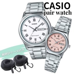 カシオ ペアウォッチ 腕時計 メンズ レディース シルバー ピンク 日付 曜日 シンプル CASIO 海外モデル お揃い カップル プレゼント 収納ケース付き ペアギフト 成人 卒業 入学