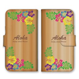 ＼全機種対応／ スマホケース 手帳型 スマホカバー 手帳タイプ スマートフォン ケース カバー 花 ハイビスカス ハワイアン アロハ グリーン かわいい おしゃれ カードホルダー付き カード収納 合皮 合成レザー