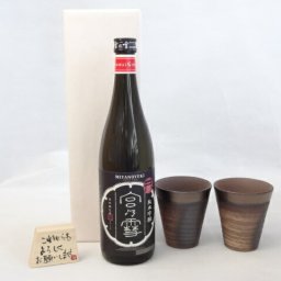 贈り物ギフトセット 榮田 清峰作直筆メッセージ木片付ペアカップセット(陶芸作家安藤嘉規作 日本製萬古焼き) 日本酒 宮の雪　　純米吟醸酒　 宮崎本店720ｍl(三重県)