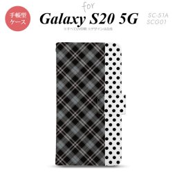 SC-51A SCG01 Galaxy S20 5G 手帳型 スマホケース 全面印刷 おしゃれ ストラップホール 内側にカードポケット付き タータン ドット 黒 nk-004s-s20-dr1535