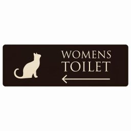 トイレ プレート 木製 WOMENS ねこ 猫 ネコ ブラック ナチュラル 左 矢印 長方形 27x9cm方向案内 進路ドア サインプレート ピクトサイン トイレマーク表示 案内 注意 施設 御手洗 TOILET おしゃれ シンプル 安全対策