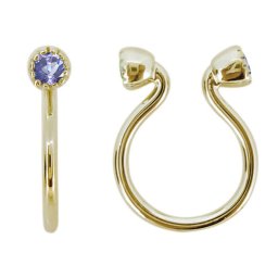 フープピアス 18k イヤリング おしゃれ ノンホールピアス シンプル タンザナイト イヤーカフ earring