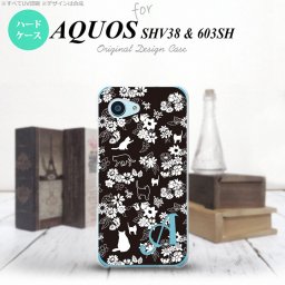 【SHV38】【スマホケース/スマホカバー】【アクオス セリエ ミニ】SHV38 スマホケース AQUOS SERIE mini ケース アクオス セリエ ミニ イニシャル 猫と花 黒 nk-shv38-1725ini【メール便送料無料】