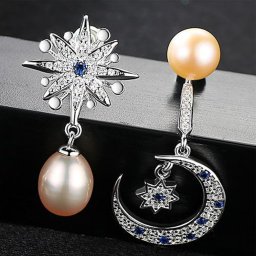 ピアス 両耳用 キュービックジルコニア 淡水パール シルバー925 ホワイト ピンク シルバー スタッド 中粒 揺れる ゆれる 上品 大人 大きめ 大ぶり 月 星 pe0060