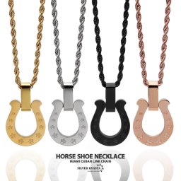 馬蹄ネックレス 316L サージカルステンレス ホースシュー 星 スター ロープチェーン 日常使い 普段使い IP ゴールド シルバー ブラック ローズゴールド メンズ レディース 金属アレルギー対応 男性 女性 ペンダント