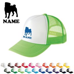パグ/名入れメッシュキャップ 犬種別シルエット オリジナル セミオーダーメイド  名入れ 部活 サークル 卒団記念品 チームウェア お揃い 記念 クラブ 【ネコポス発送不可】【evm】
