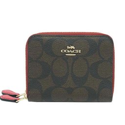 コーチ COACH 財布 91618 IMBMC 小銭入れ付き ラウンドファスナー 二つ折り財布 MCLR SG BLK SM DBL W ラグジュアリー カラーブロック シグネチャー スモール ダブル ジップ アラウンド ウォレット DB ダークブラウン系＋ピンクレッド系