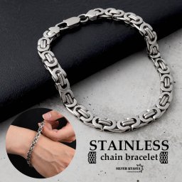 ステンレス チェーンブレスレット silver 銀色 シルバー シンプル 男性 金属アレルギー対応 メンズ