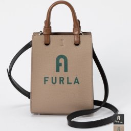 フルラ FURLA WB00729 BX1230 ショルダーバッグ ヴァーシティ スタイル ミニ トート レディース バッグ ミニバッグ クロスボディ 斜め掛け カジュアル VARSITY STYLE MINI TOTE N/S プレゼント お出かけ コンパクト ギフト 本革 鞄 CRUMBS ST.LOGO グレージュ ブラック