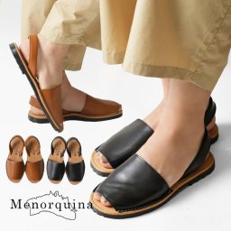【MENORQUINA メノルクイナ】レザー バックストラップ フラットサンダル nappa (550)レディース 靴 フラットシューズ メノルカサンダル アバルカ セレブ バカンス ナチュラル 革靴 本革 スペイン製 ローヒール おしゃれ きれいめ 黒 クリスマス 母の日 ギフト プレゼント