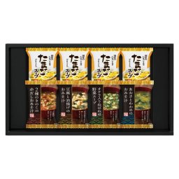 実りの秋の贈り物 フリーズドライ バラエティセット セット内容/たまごスープ（6.4g）×4、豆腐と油揚げのおみそ汁･2種のきのこの赤だしおみそ汁･あおさとわかめのおみそ汁･オクラ入りねばねば野菜スープ×各1