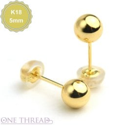 18金 ピアス ボール 5mm 丸玉 K18 イエローゴールド ダブルロックキャッチ One thread ワンスレッド シンプルピアス 日本製 ポスト投函 追跡メール便で送料無料 ポスト投函対応 18金ジュエリー K18YG ピアス レディースジュエリー