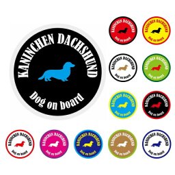 名入れ可 セーフティサイン ステッカー カラフル Dog on board KANINCHEN DACHSHUND カニンヘンダックスフンド 全12色 直径13cm あおり運転 対策 カーステッカー シール 自動車用 屋外 屋内 防水 安全対策 カーサイン