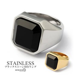 大粒 ブラック オニキス 印台リング 指輪 シルバー ゴールド 銀 金 ステンレス ハード 重厚 ゴールドリング カレッジリング