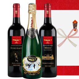 お祝いギフト シャンパン ワイン 飲み比べ 3本セット【無料 ギフト箱 熨斗付 メッセージカード】フランス 有名『マキシム・ド・パリ』シャンパーニュ 赤ワイン 750ml 3本 誕生日 内祝い お返し プレゼント 引越し祝い 新築祝い 送料無料