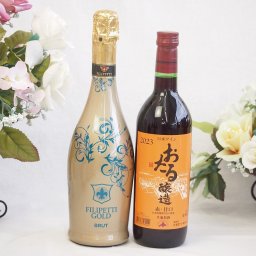 辛口スプマンテスパークリングワインと国産ワインセット(おたる醸造 赤ワイン 甘口(北海道)720mlフィリペッティ ゴールド ブリュット (イタリア) 750ml