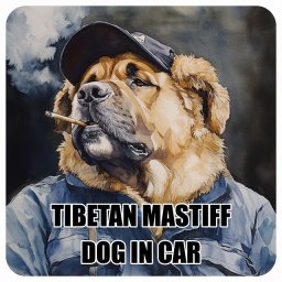 TIBETAN MASTIFF チベタンマスティフ DOG IN CAR カーステッカー 犬 作業服 ちょい悪 13x13cm 正方形 防水 屋外 屋内 ドッグオンボード デカール