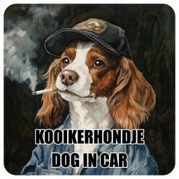 KOOIKERHONDJE コーイケルホーンディエ DOG IN CAR カーステッカー 犬 作業服 ちょい悪 13x13cm 正方形 防水 屋外 屋内 ドッグオンボード デカール